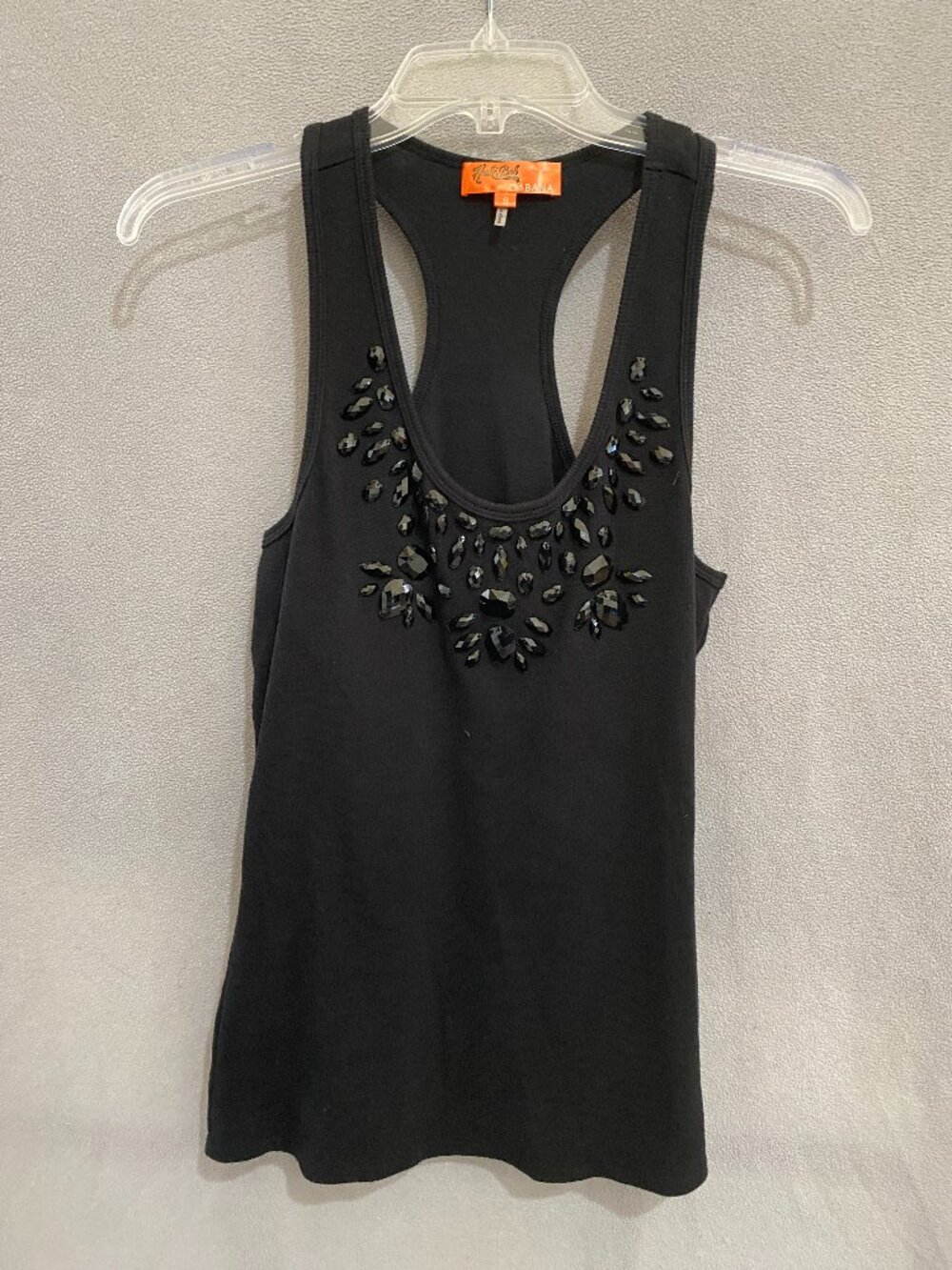 Hale Bob Cabana Black Jeweled Embellished Racerback Tank Top S